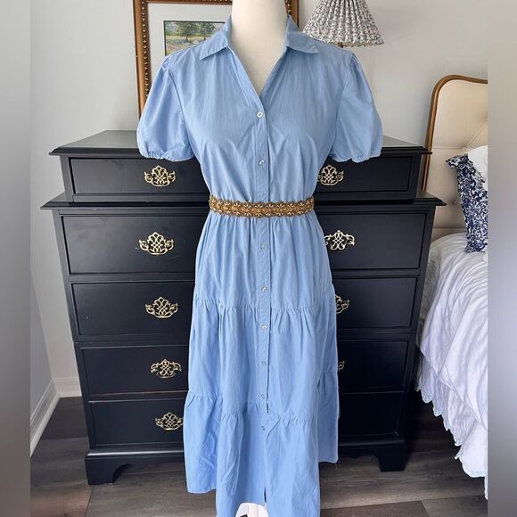 18 Centimeters Blue Button-Up Midi Dress size L - Picture 4 of 5